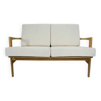 Fauteuil scandinave original, icône du design des années 60, bois de chêne, beige