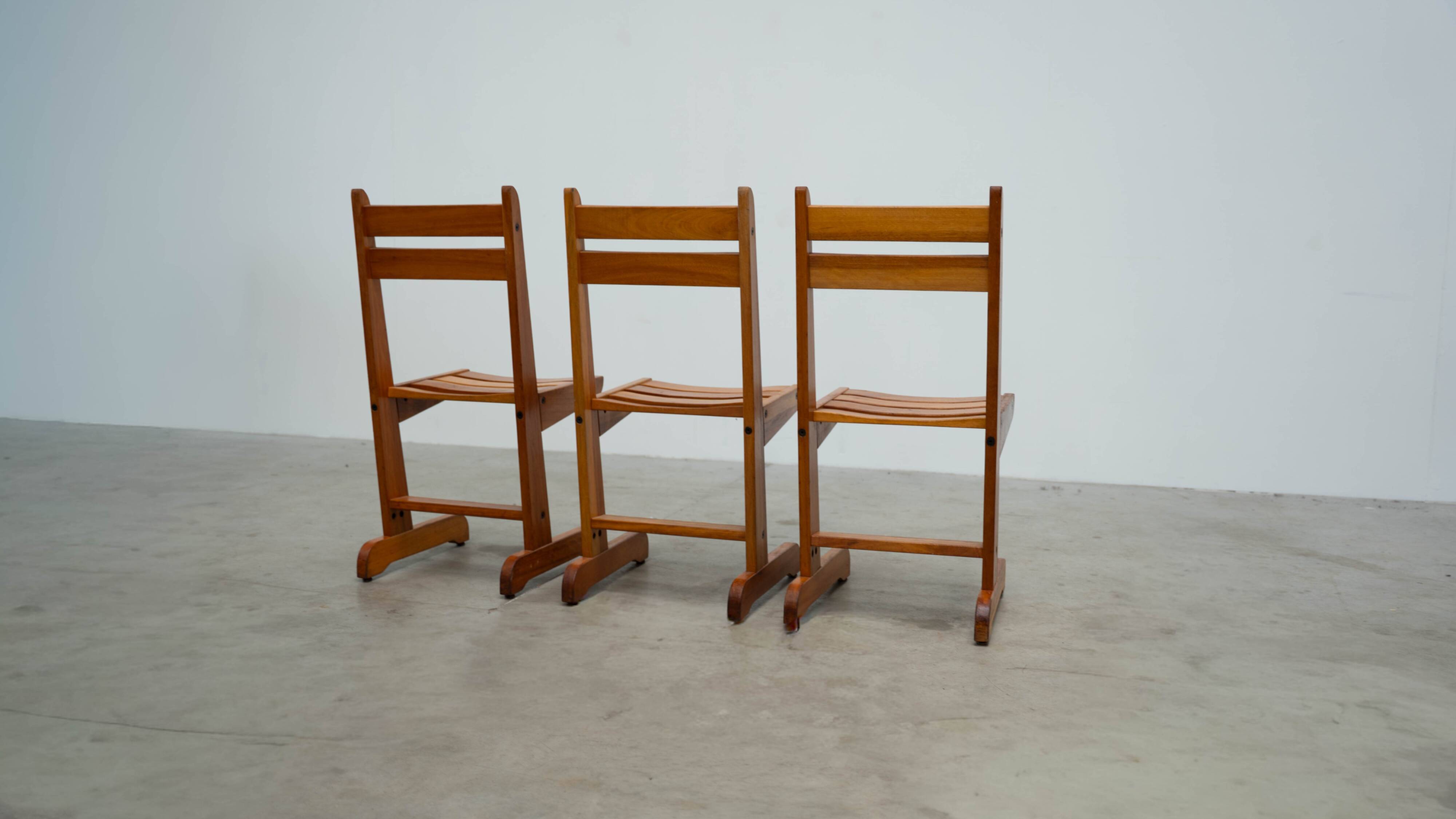 Set of six sculptural oak dining chairs