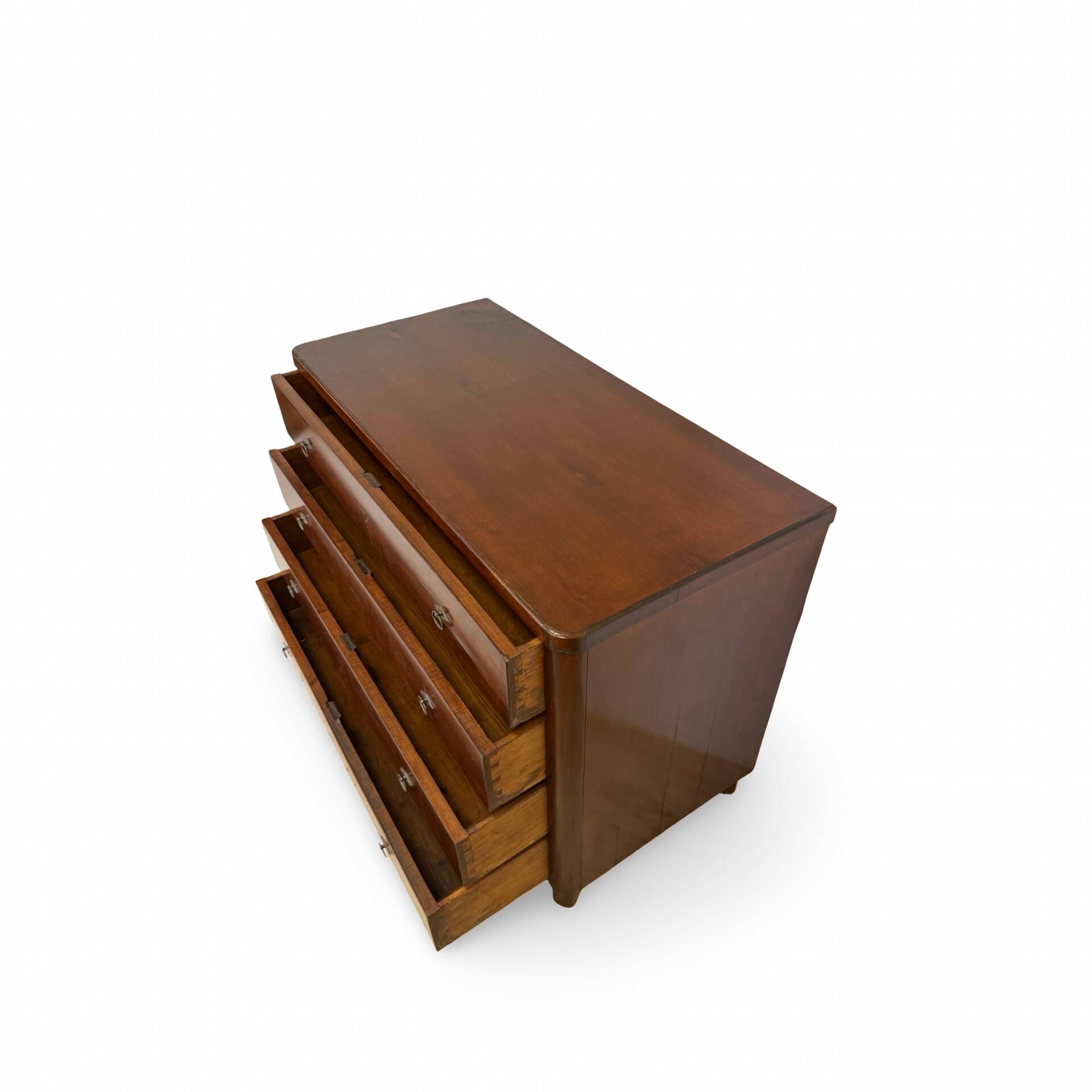 Italian art deco burl walnut chest of drawers, 1850s.