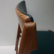 Set of 4 Scandinavian Teak and Green Leatherette Dining Chairs