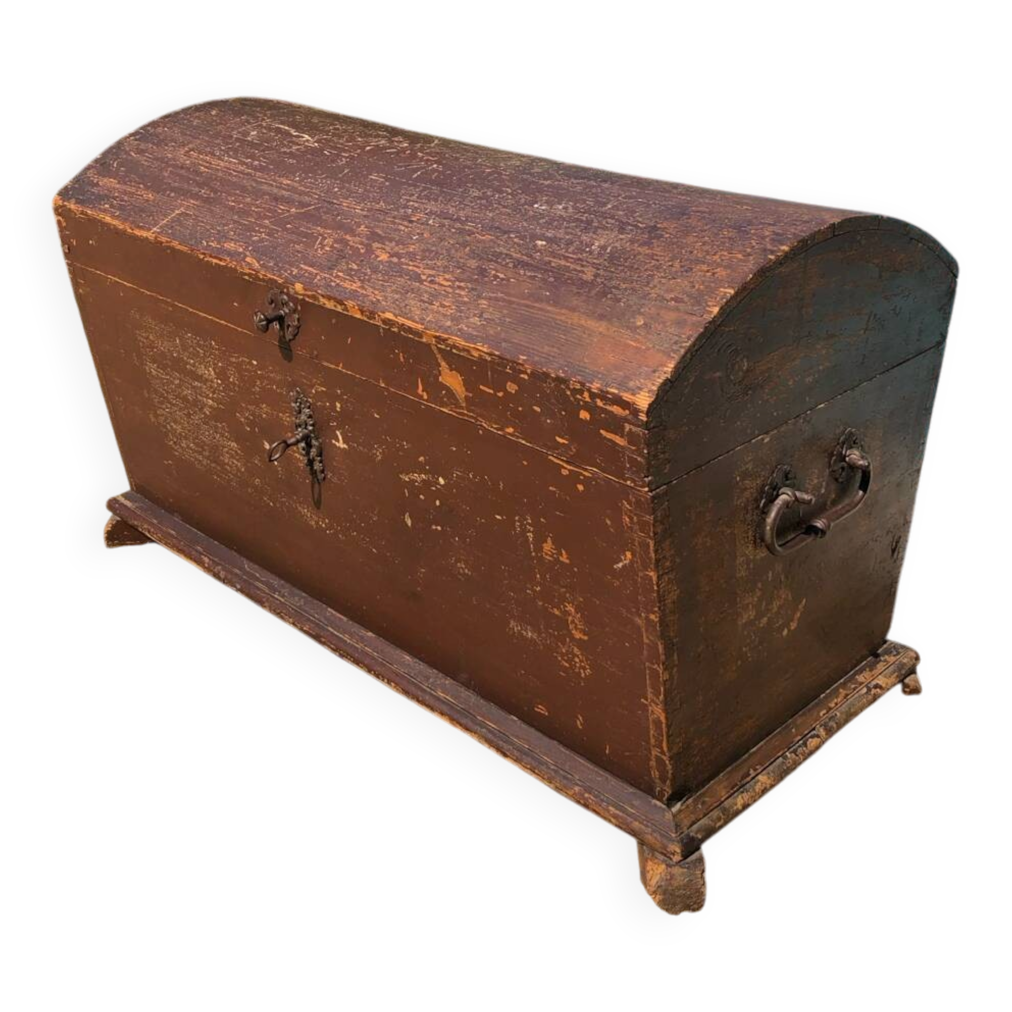 19th-century curved antique wooden chest