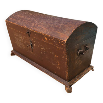 19th-century curved antique wooden chest