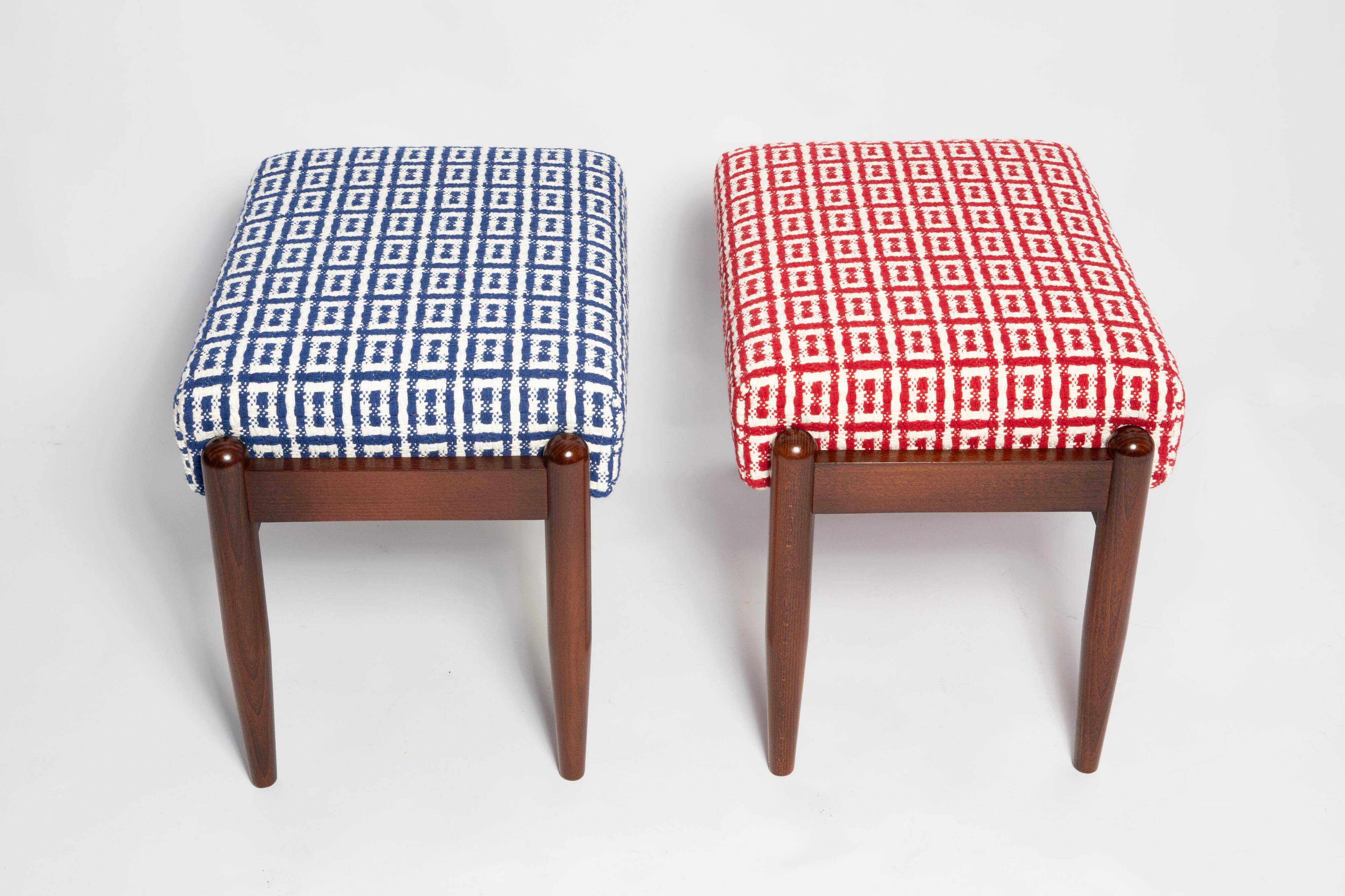 Pair of GFM mid-century stools in Dedar jacquard tweed, E. Homa, Europe, 1960s.
