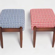 Pair of GFM mid-century stools in Dedar jacquard tweed, E. Homa, Europe, 1960s.