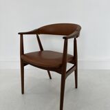 Teak Armchair in Brown Leather by Th. Harlev, 1960s