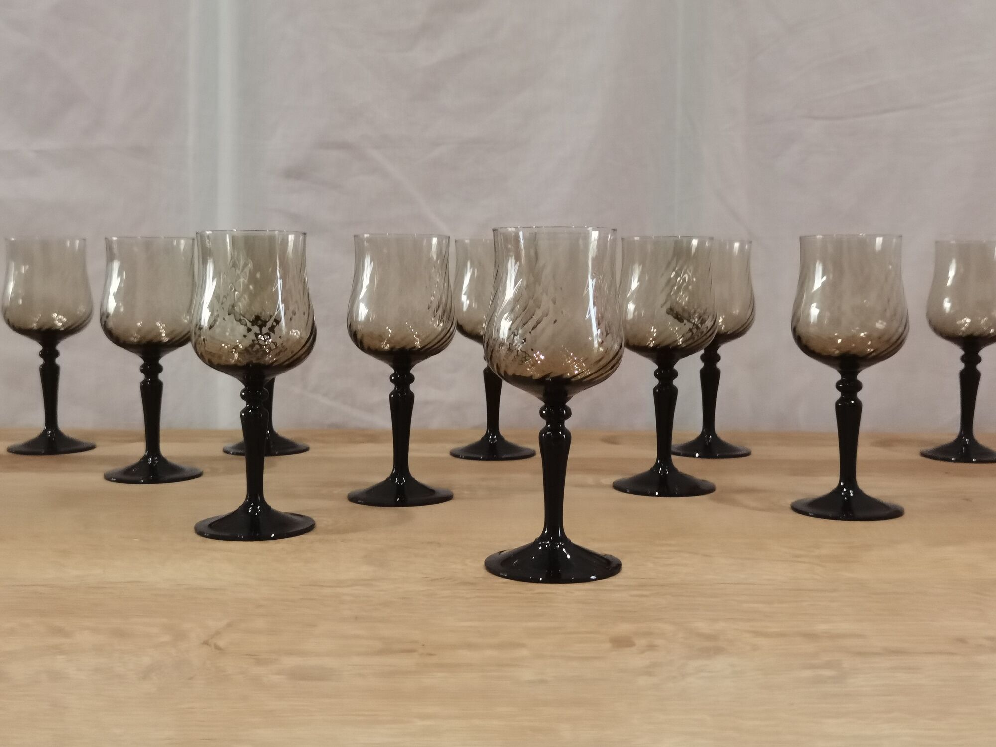 11 vintage black foot smoked twisted water glasses