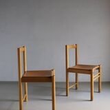 6 beech wood cognac leather chairs | Ibisco | Italy | 1960s
