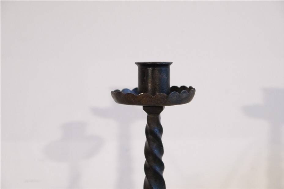 Pair of brutalist hammered iron candlesticks 1960