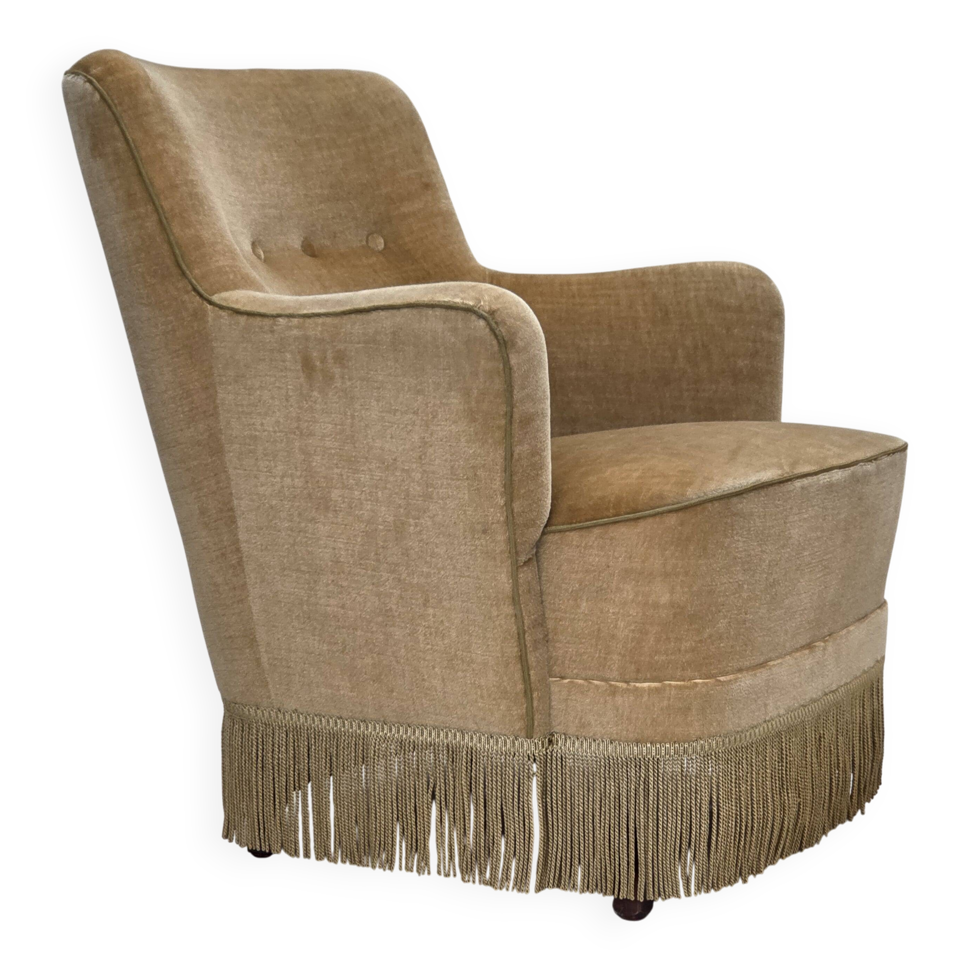 1970s, Danish armchair, light green furniture velour.