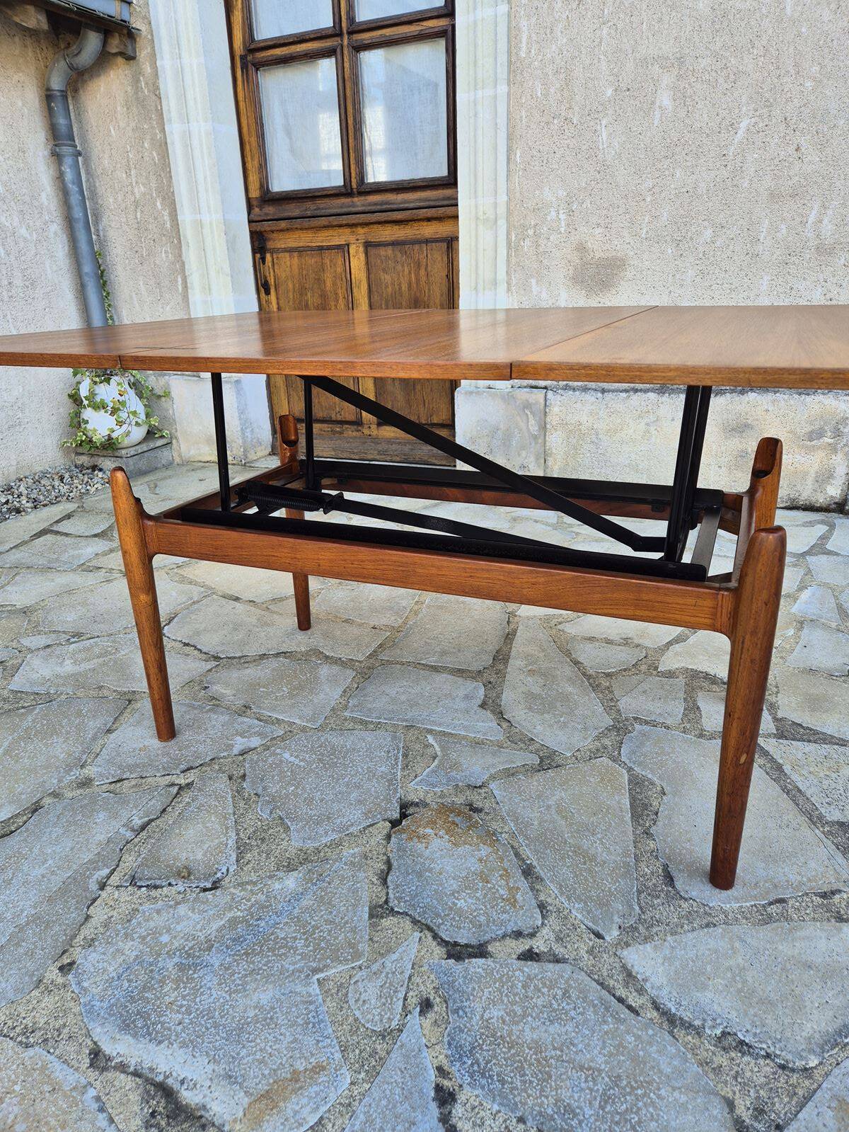 Table basse smorrebrod scandinave en teck vintage