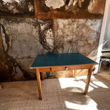 Table de ferme bois & bleu paon