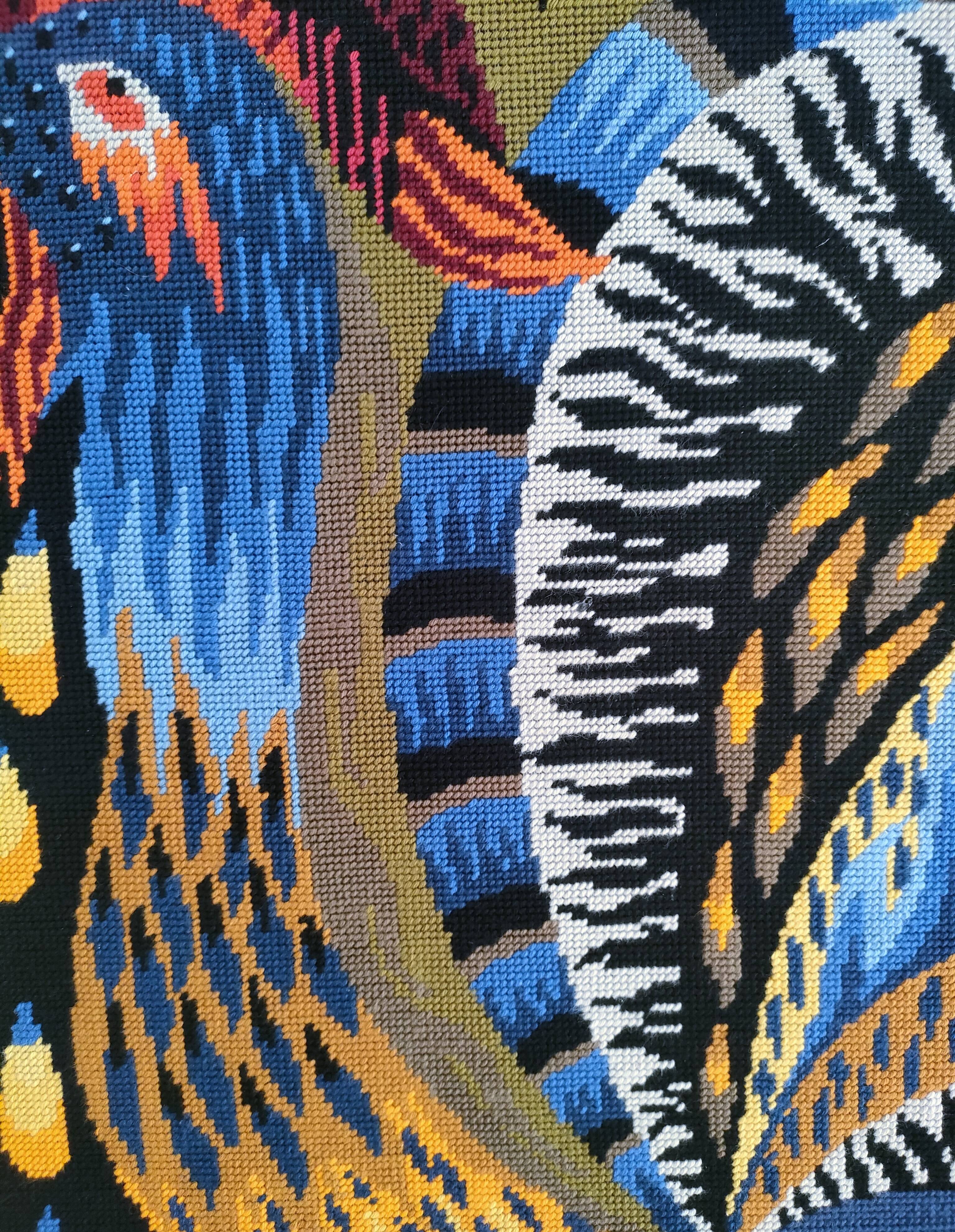handmade "Aurore" rooster tapestry from the 1970s