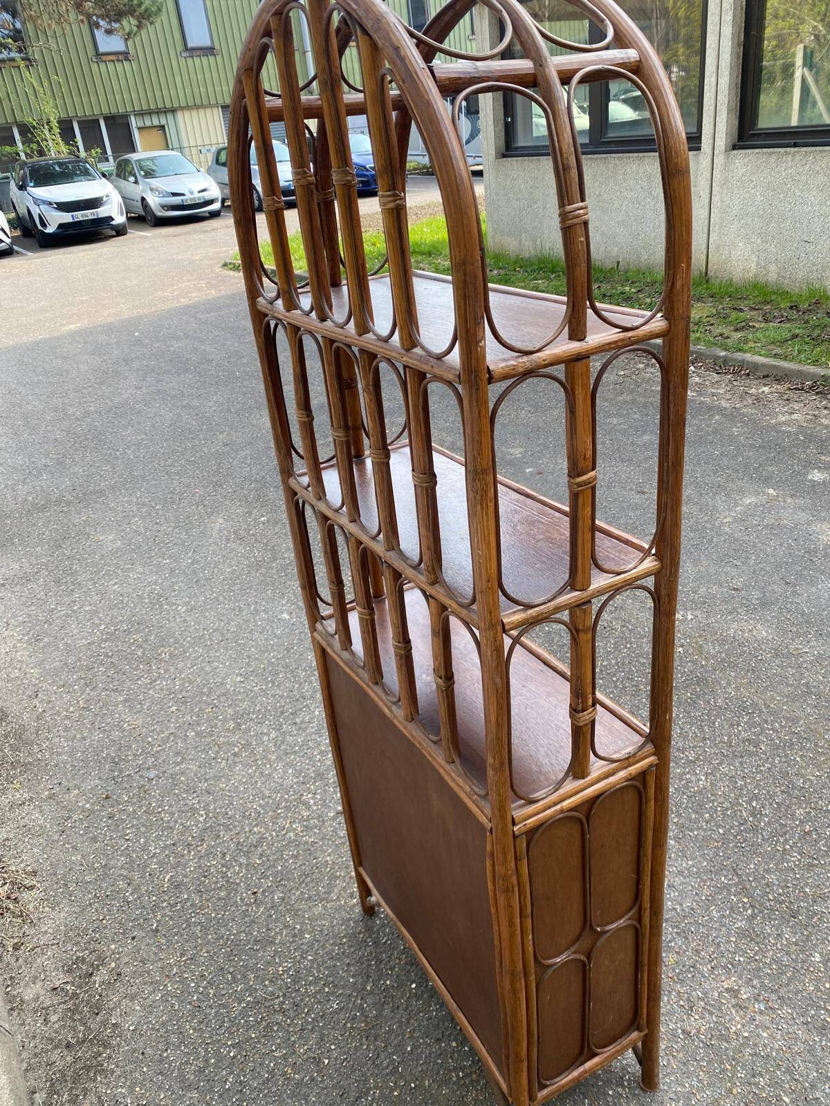 Étagère concave vintage large rotin et osier
