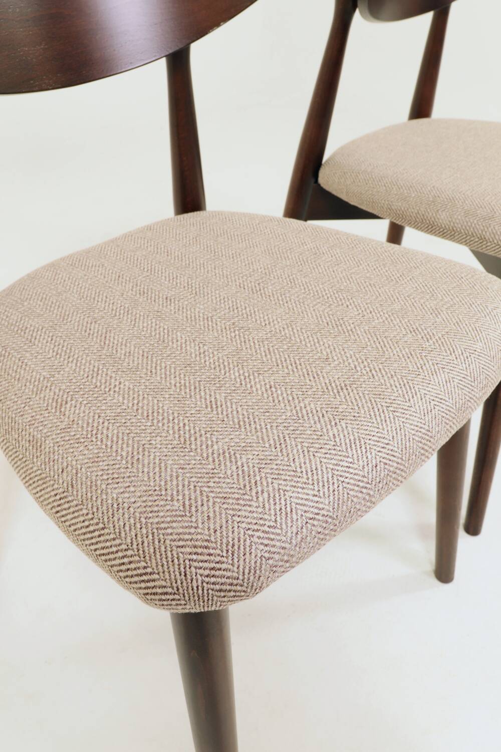 Set of 4 Modern Beech Wood Dining Chair, Herringbone red fabric