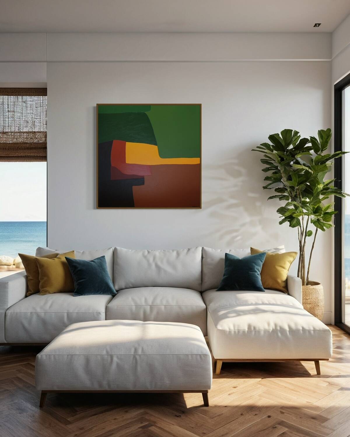 Soothing abstract canvas "Green Palette" 80x80cm