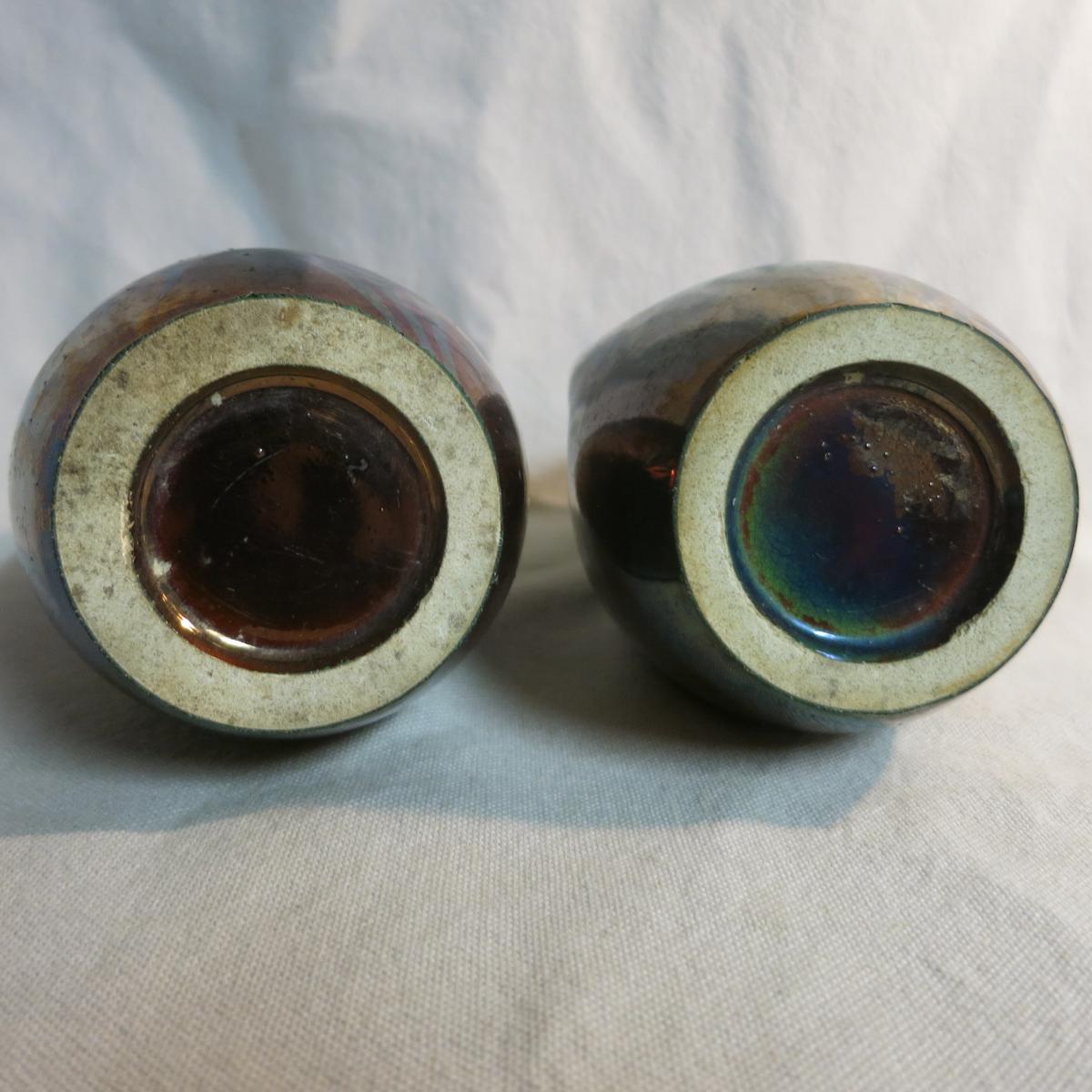 Pair of vases Jean Gaziello in Vallauris décor iridescent Butterfly