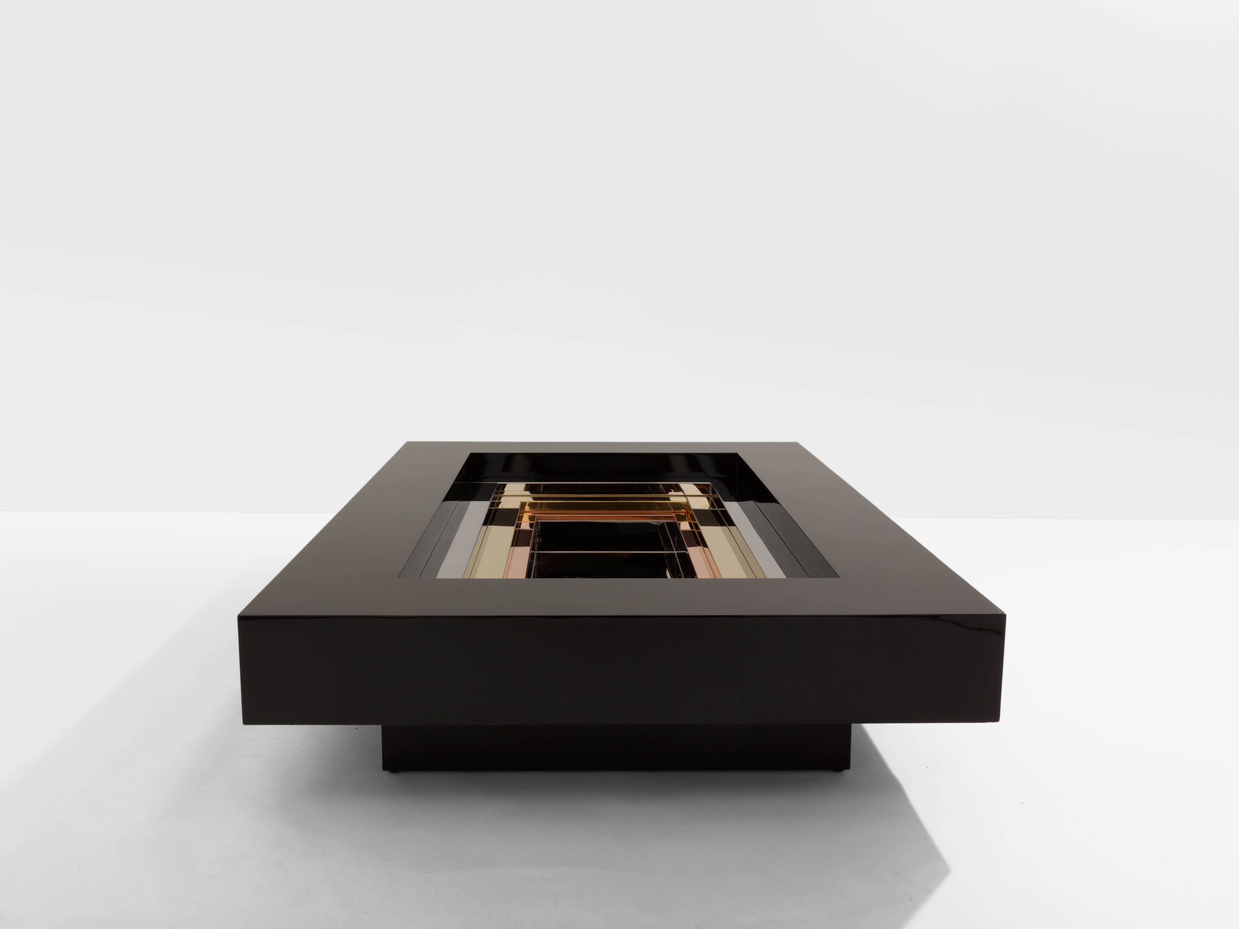Lacquered brass and chrome coffee table by Alain Delon for Maison Jansen, 1972