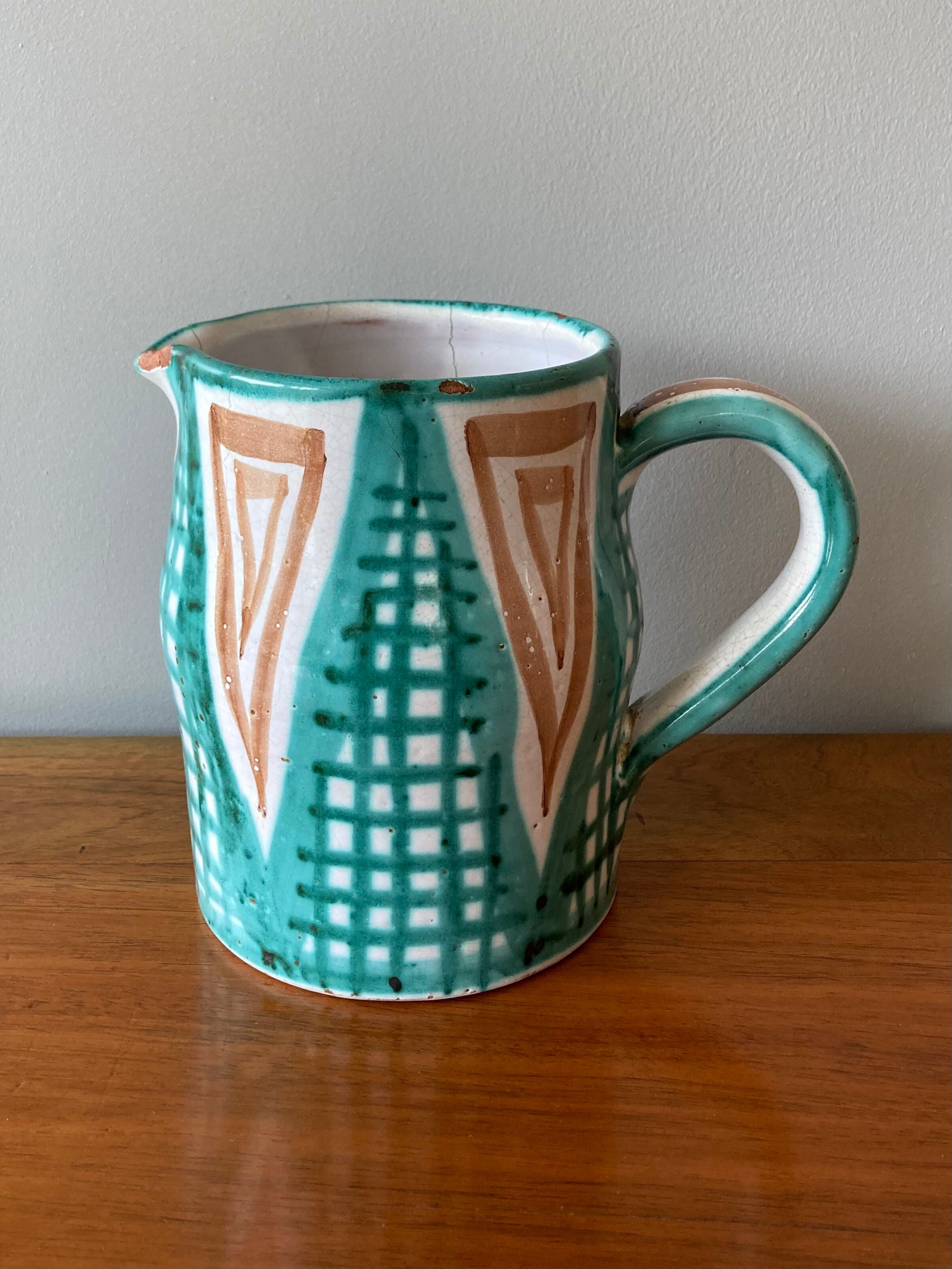 Robert Picault enamelled earthenware pitcher in Vallauris