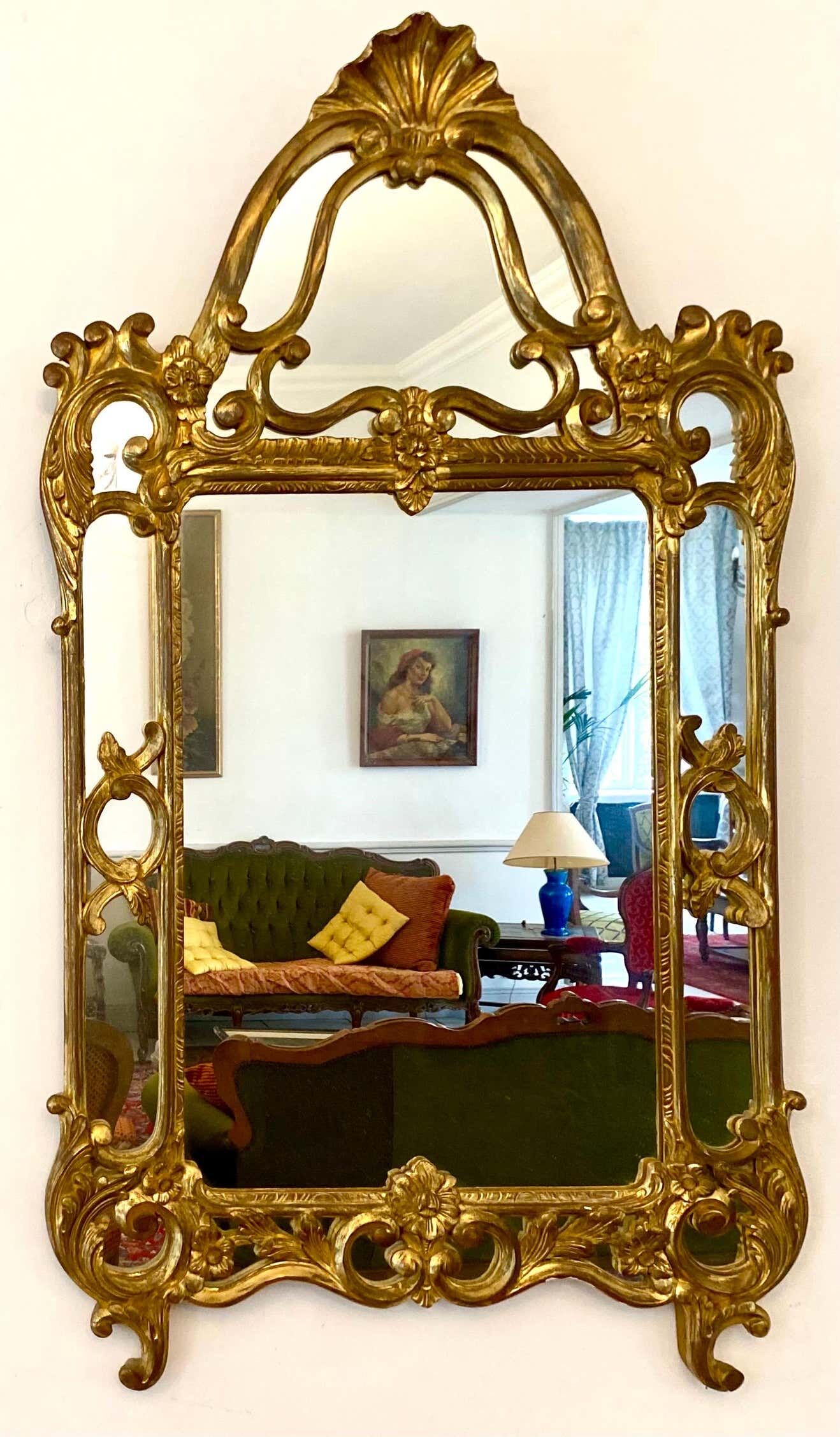 Gilded decorative miror with double frame Louis XIV st., France twentieth century