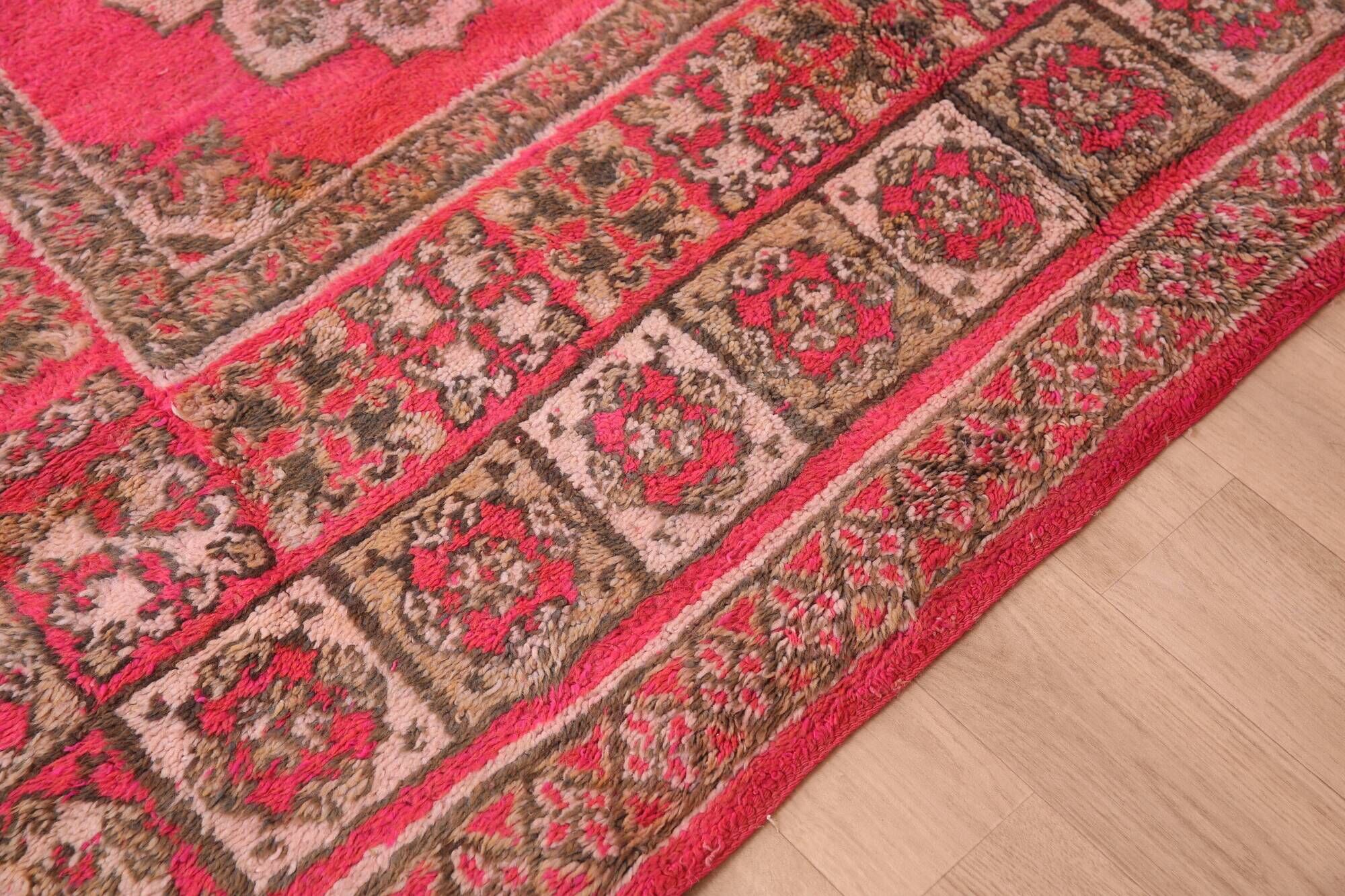 Pink Vintage Moroccan Rug 208 x 384 cm, Berber Wool Rug Handmade, Boho Rug