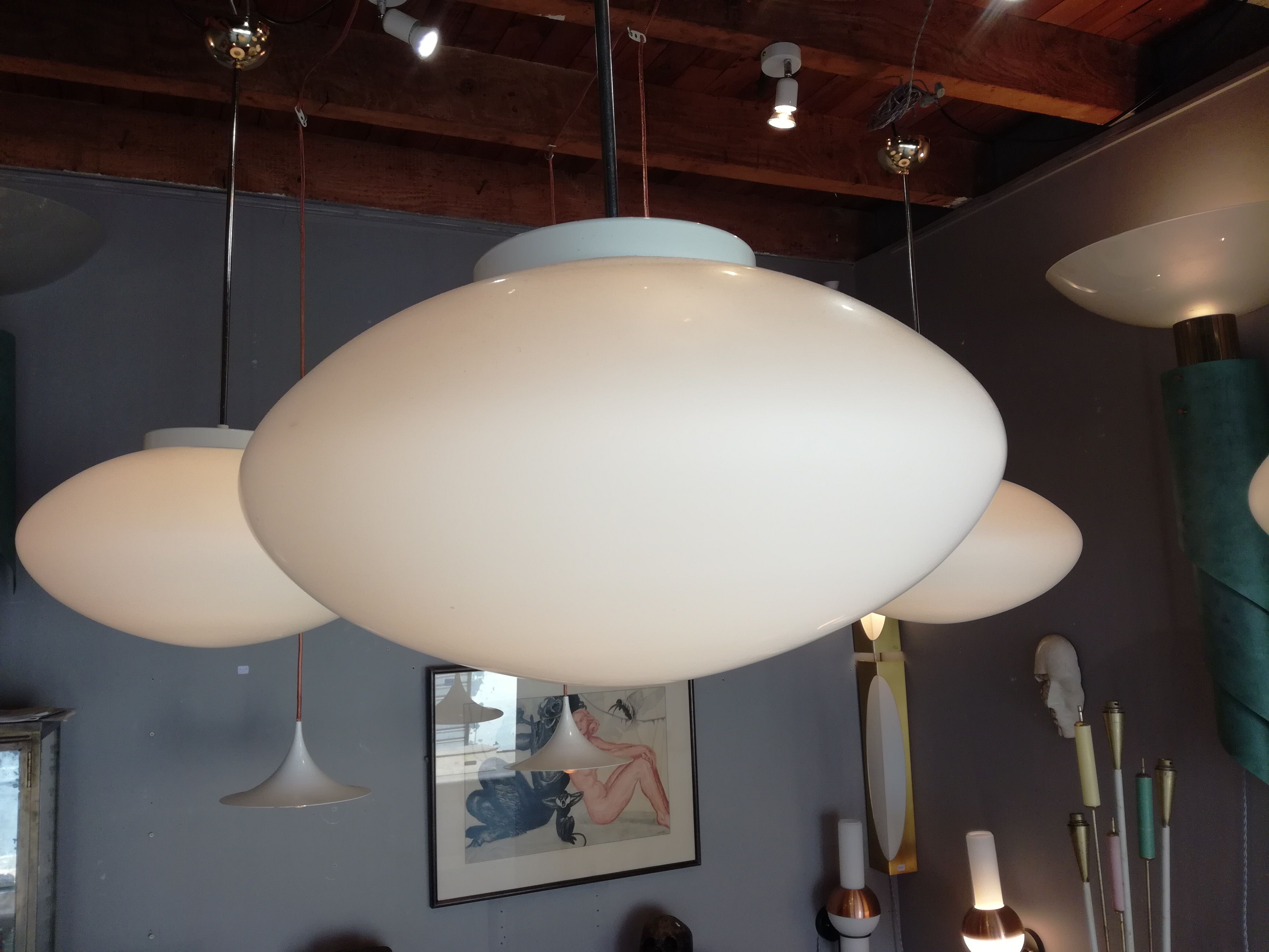 In opalescent glass 1960's hanging lamp