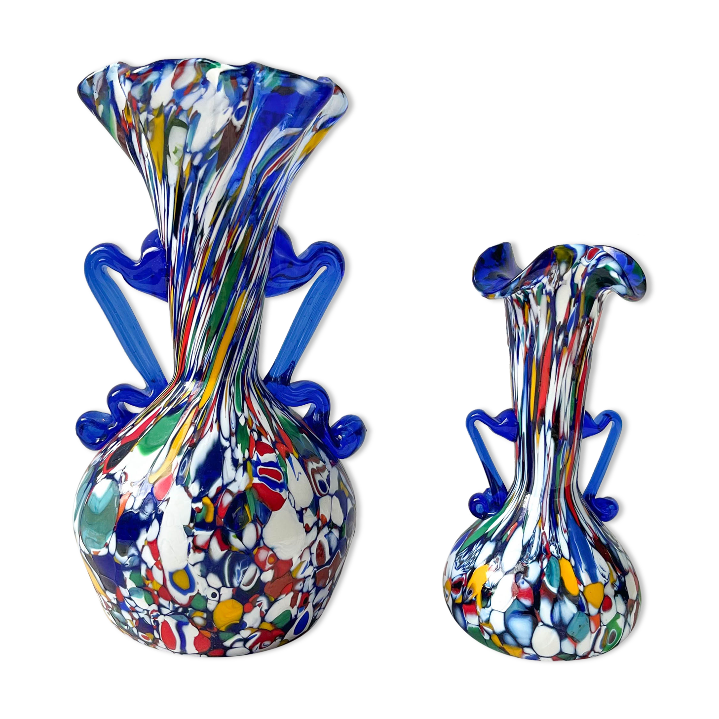 Blue glass vases by Murano Fratelli Toso made in Italy 1920