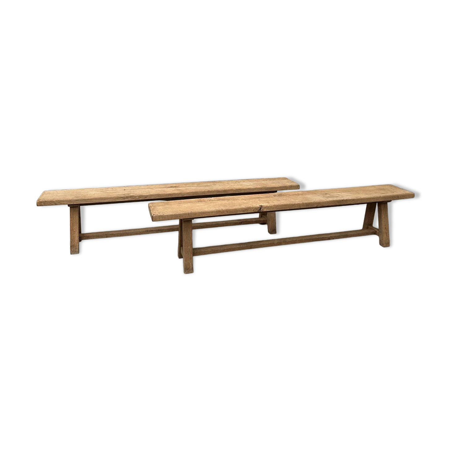 Pair of solid oak farm benches