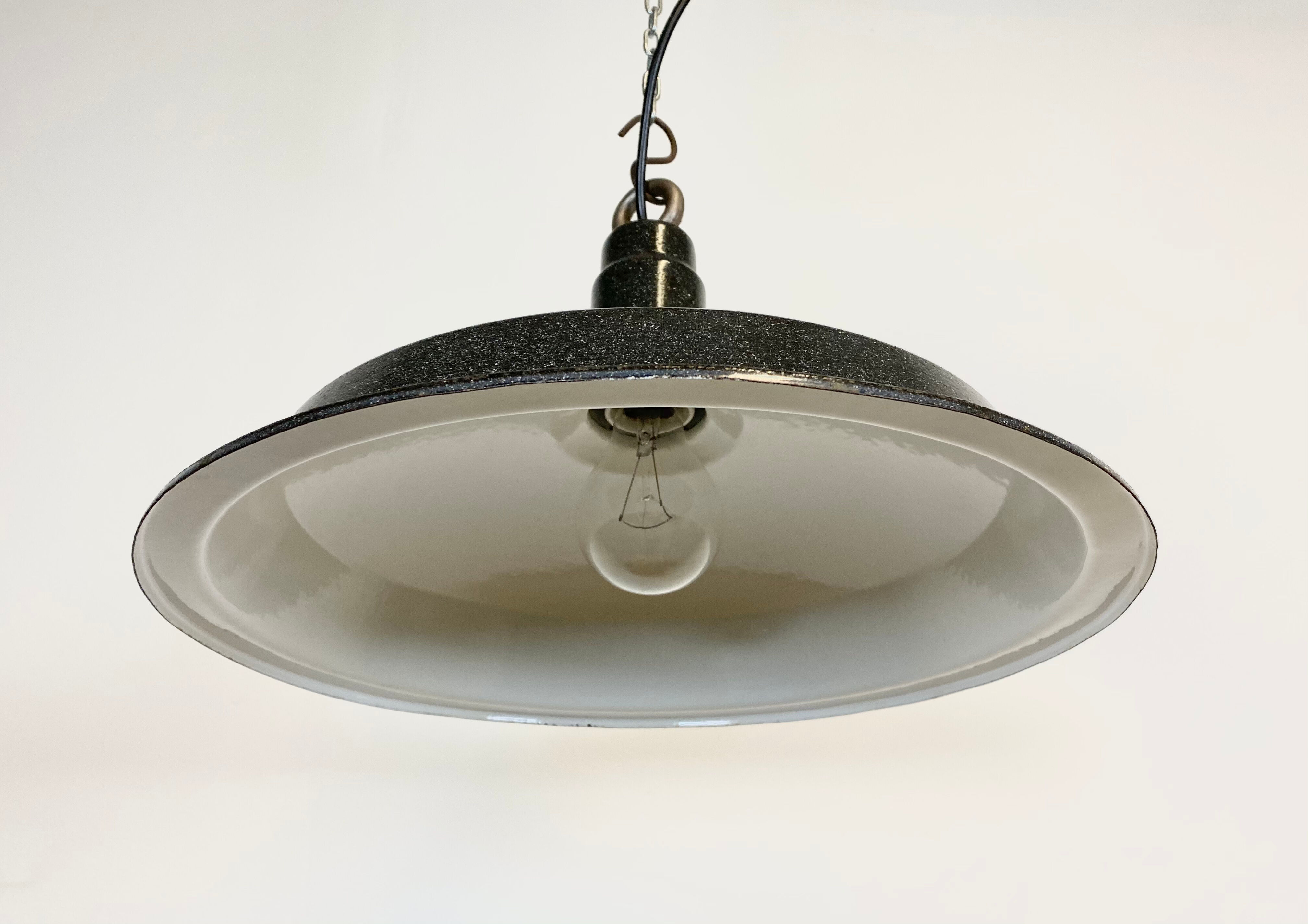 Vintage industrial dark grey enamel hanging light, 1950s