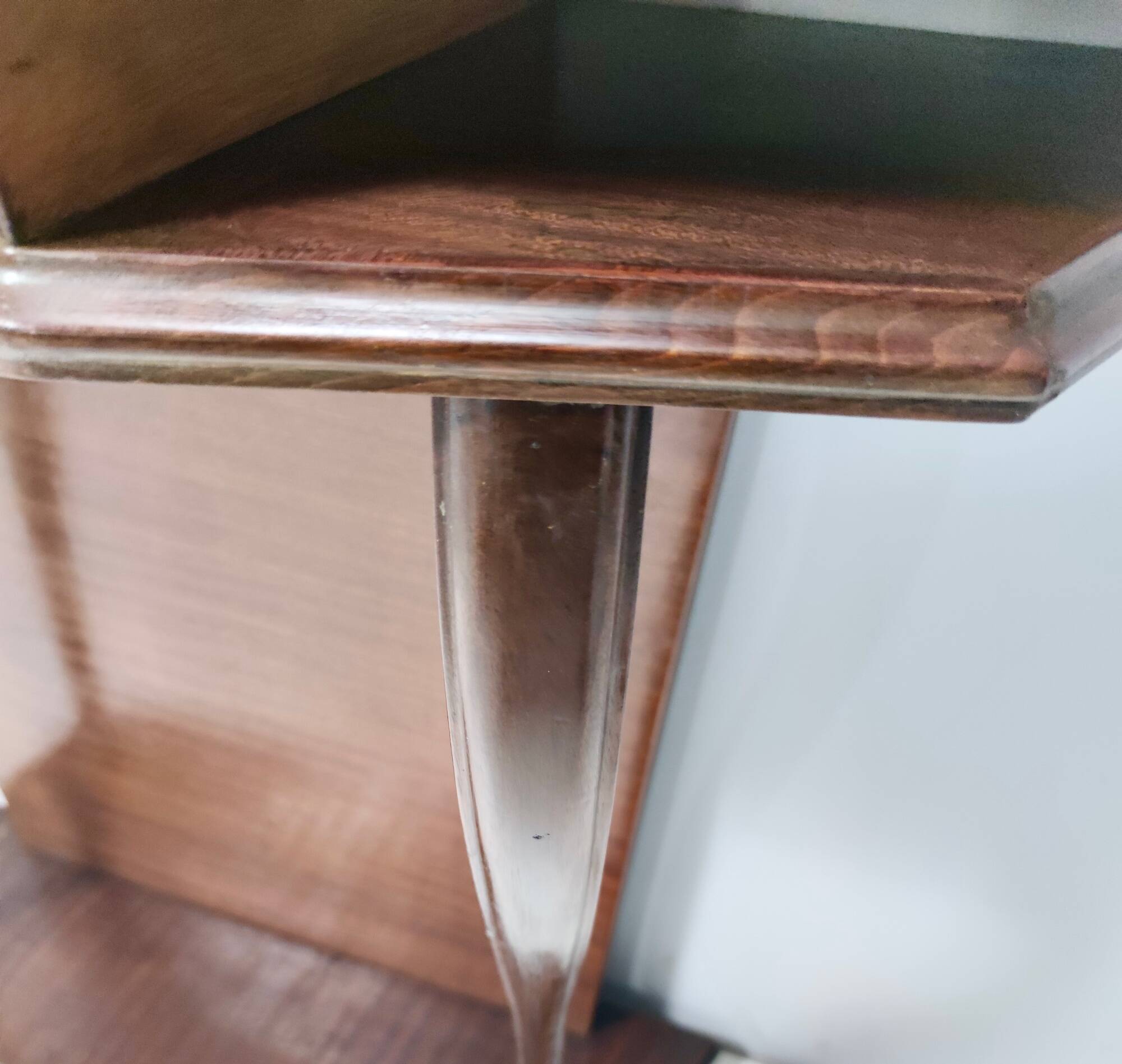 Beech and Walnut Root Console Table with an Orange Glass Top, Italy