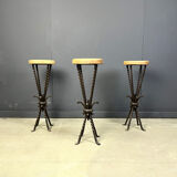 Vintage French wrought iron bar stools, 1960s - set of 3
