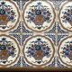 Art Deco, wooden tray and Gien earthenware tiles with basket decor circa 1940