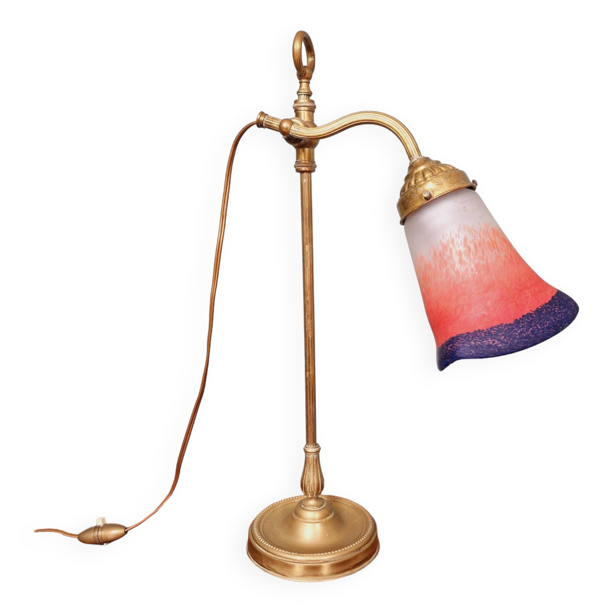 Art Deco desk lamp in brass and satin glass, 1920s-30s