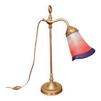 Lampe de bureau Art Déco en laiton et verre satiné, années 1920-30