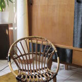 Armchair in rattan and scoubidou