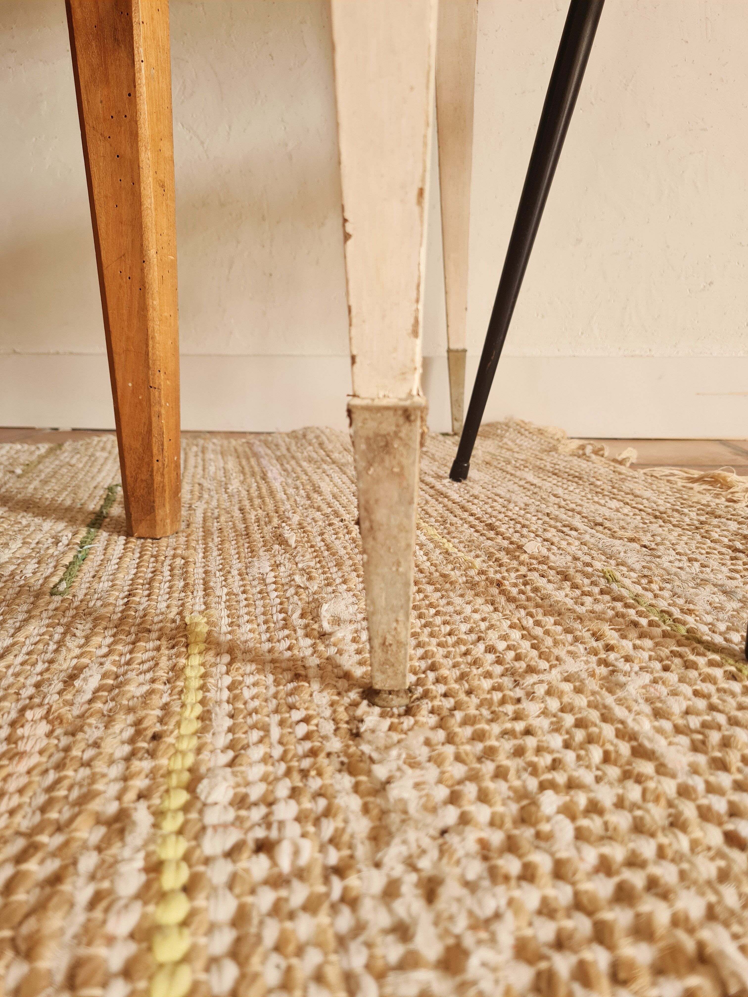 Old farmhouse table metal compass base