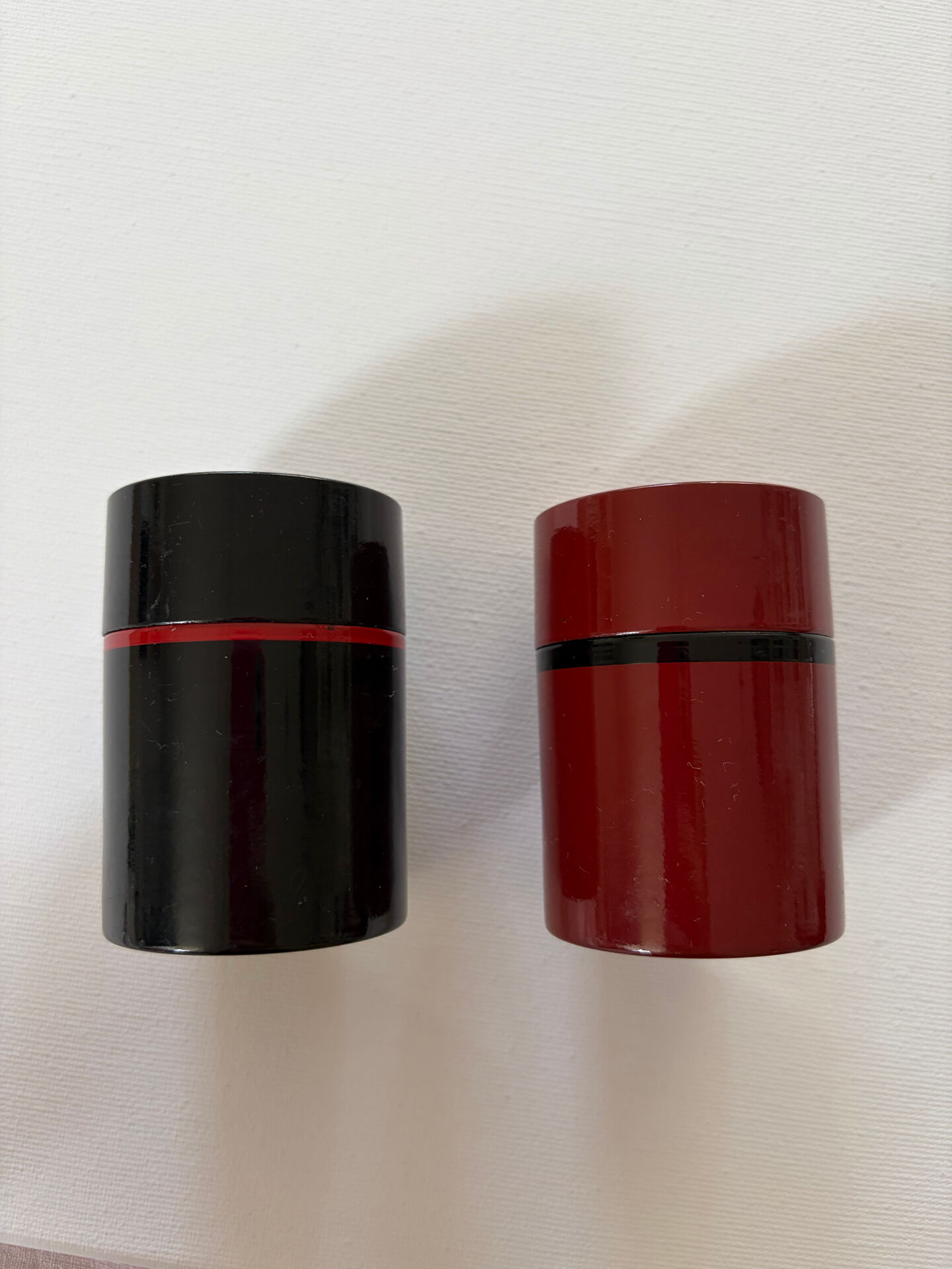 Lacquered wooden salt and pepper shakers