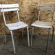 Pair Old Garden Chair Metal Structure + Vintage White Wood Slats