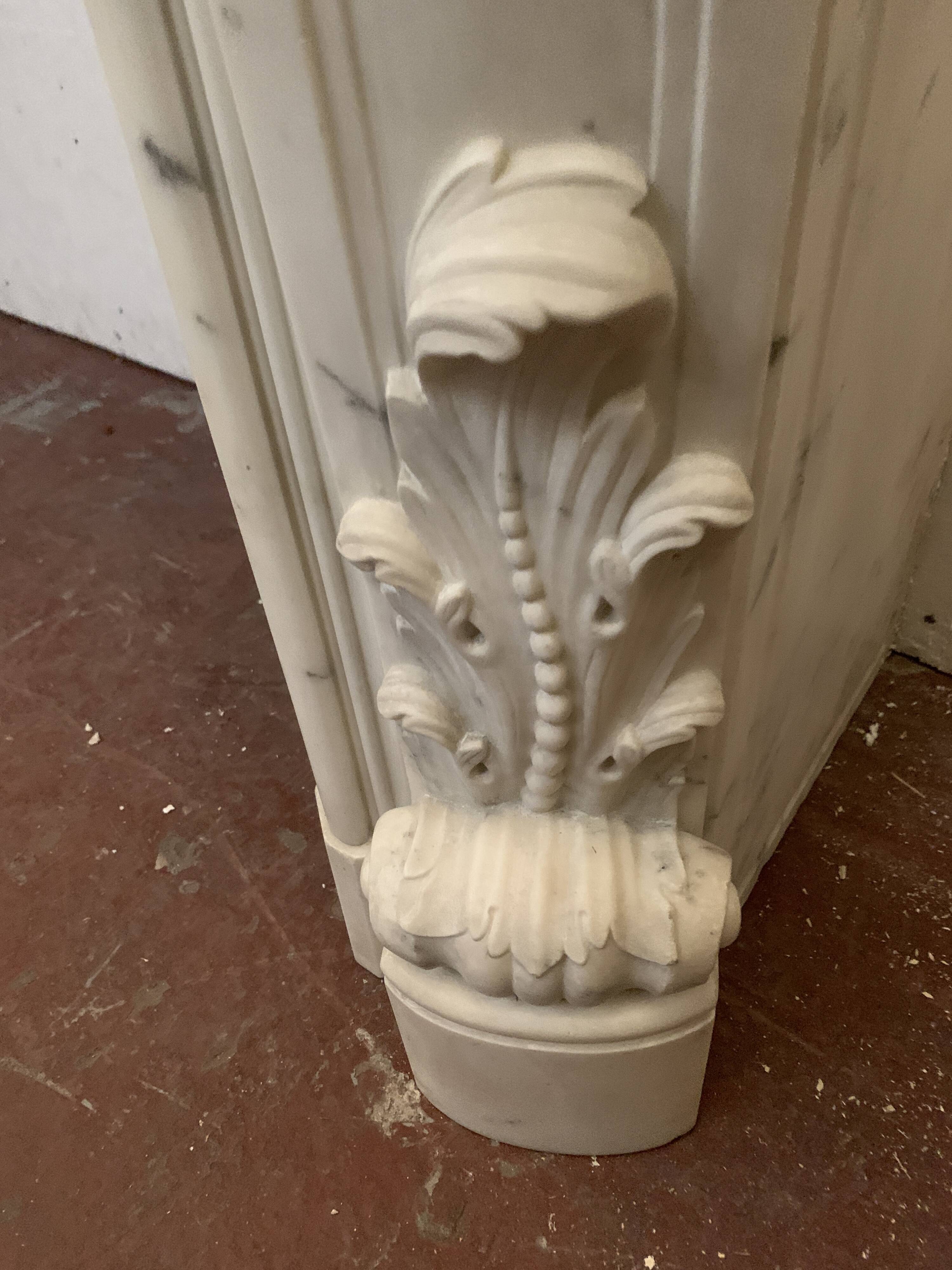 Louis XV style fireplace in white Carrara marble, 19th century