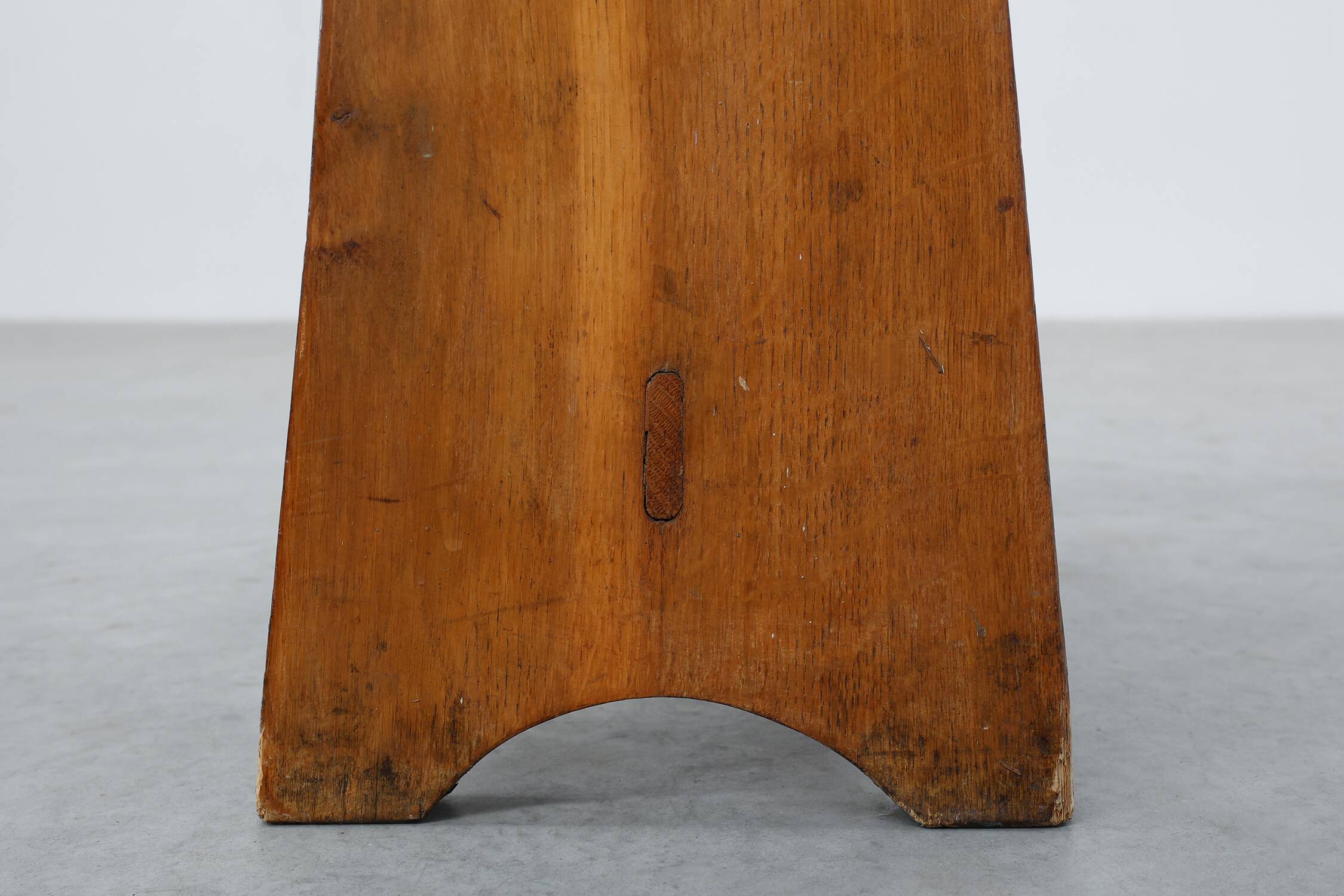 Rustic Pine Stool with Cut-Out Trestle Legs, Sweden, circa 1920