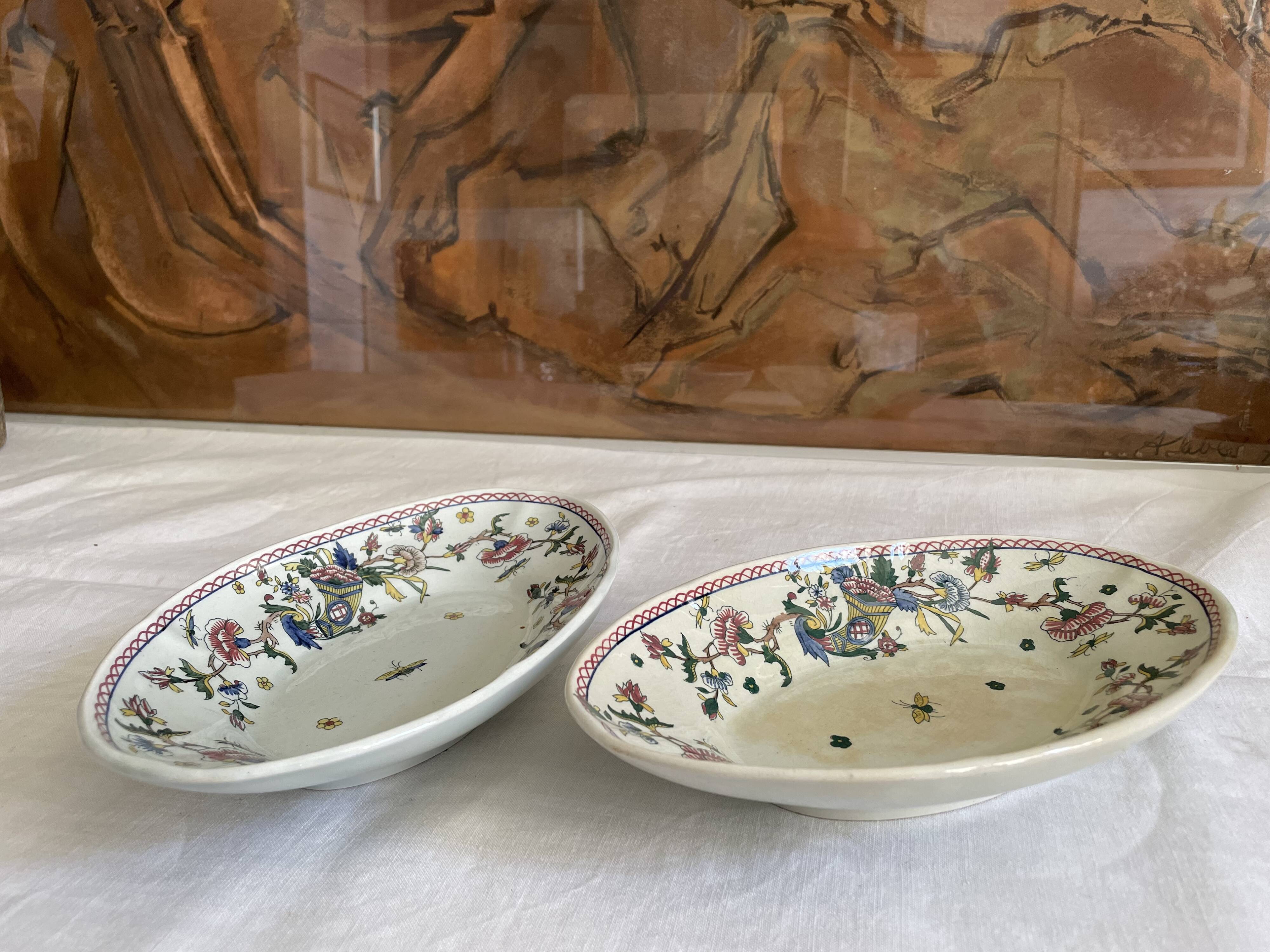 Oval dishes earthenware Gien decoration Horn of Abundance