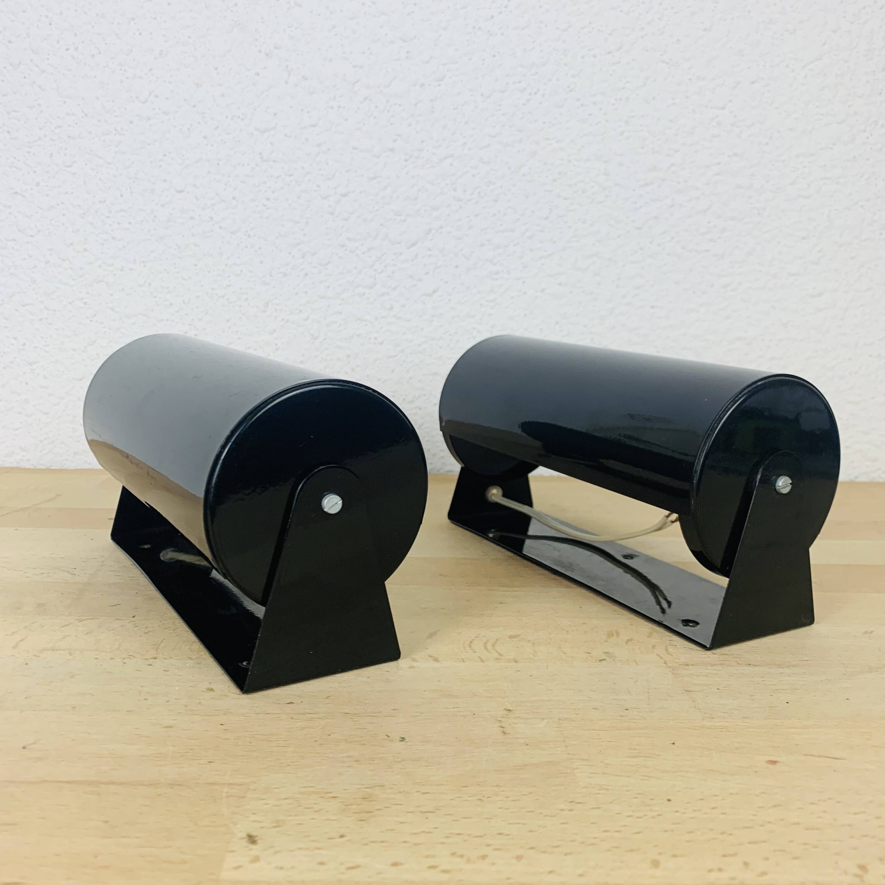 Pair of vintage black Ikea V413 roller wall lights