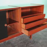 Enfilade or Mid-Century sideboard with sliding doors in black laminate by Saporiti Italia, Italy.