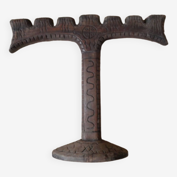 Antique candle holders in carved wood candelabra candlestick brutalist artisanal manufacturing