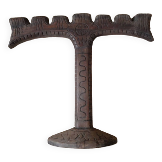 Antique candle holders in carved wood candelabra candlestick brutalist artisanal manufacturing