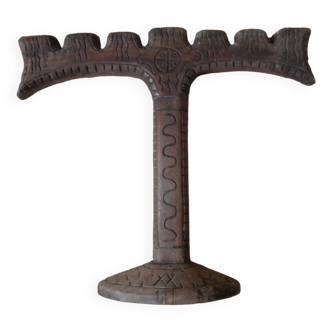 Bougeoirs antique en bois sculpté chandelier candélabre fabrication artisanale brutaliste