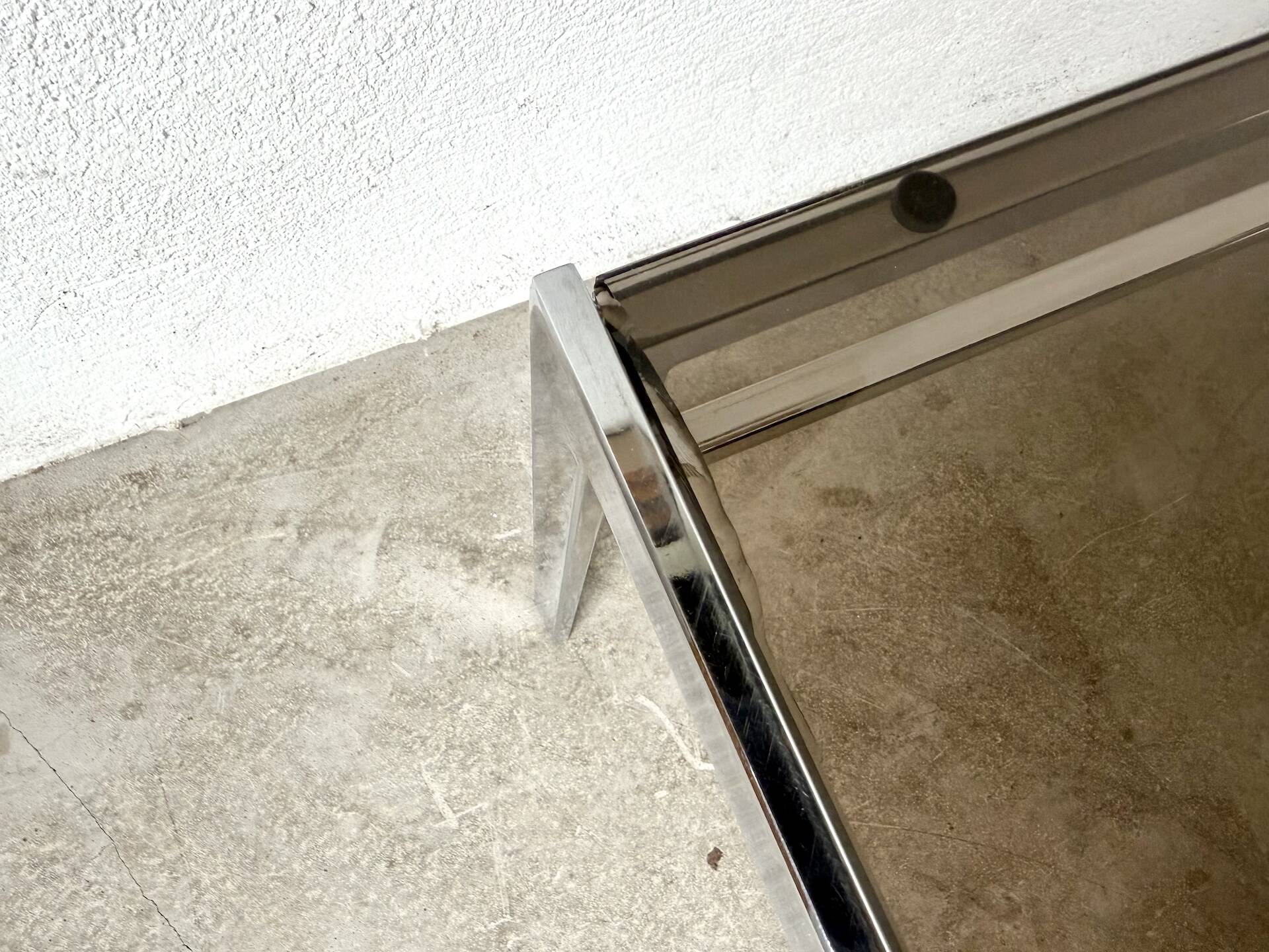 Modernist chrome and smoked glass coffee table, circa 1970