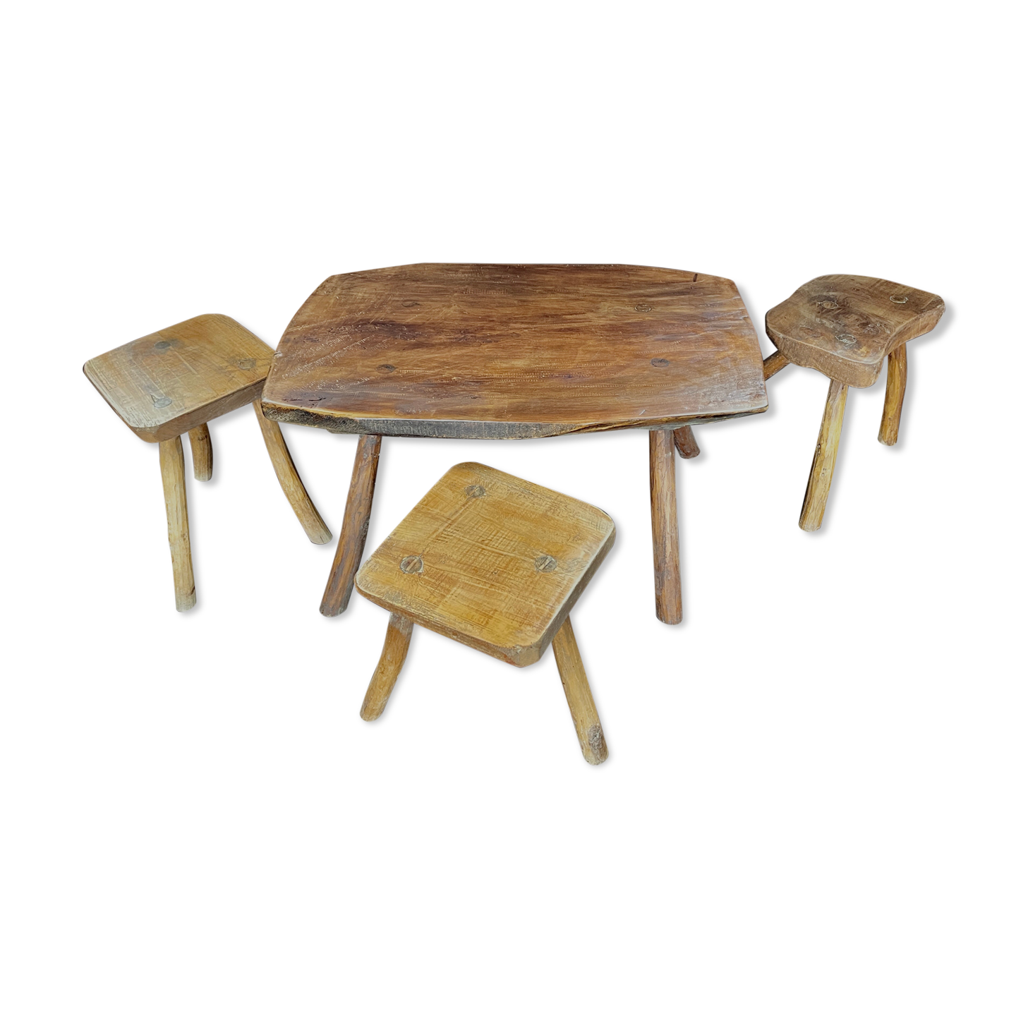Ensemble table basse et tabourets brutaliste campagne