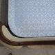 Solid wood bed frame with Jacquard fabric.