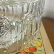 Vintage round wall lamp ceiling light transparent glass reed 1970s 1980s