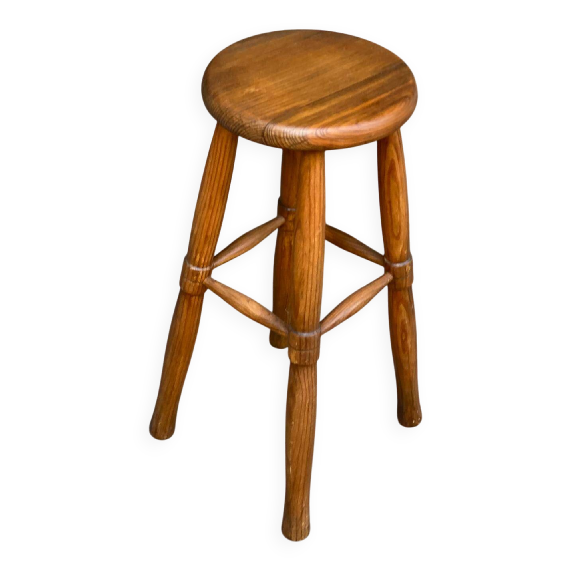 Tabouret haut de bar scandinave vintage en chêne 1960 de 65cm